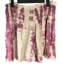 Angie‎ Tie Dye Shorts Smocked Waist Rayon Purple White Boho Festival New