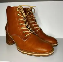 Korks by Kork-Ease Chelsea Cognac Ankle Lace Up Stacked Heel Boots