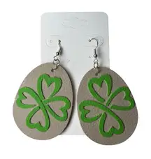 Green Faux Leather Clover Teardrop Earrings