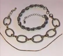 Vintage 3 Silver Tone 6.5” Bracelets Rope Chain Silver & Gold Link Chain