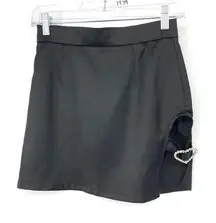 Cider  Mini Skirt Women's SIze XS Black Satin Side Cutout With Heart Charm