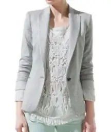 Zara Knit Heathered Grey Single Button Lightweight Blazer Jacket - S