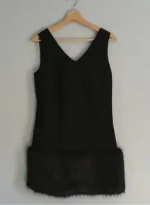 Soloiste Faux Fur Trim Black Dress Size Small