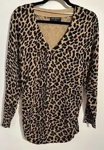 Lane Bryant Women’s Size 14/16 Brown Leopard Tunic Sweater Ruched Sides Vneck