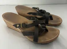UGG Brown‎ Leather Cork Wedge Sandals Strappy Adjustable Buckle Women's 9.5