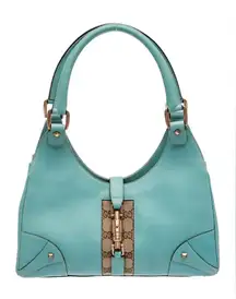 Gucci Turquoise gg canvas nailhead Bardot vintage Leather Handbag