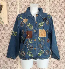 Vintage 90s New Direction blue denim jacket nature leaf embroidered 

size large
