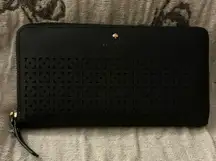 A Rare Kate Spade Cedar Street Perforated Lacey Zip Around Dark Navy Wallet