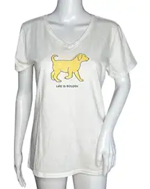 Life Is Good T Shirt Womens‎ Small White Crusher Tee Dog Golden Basic Casual