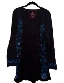 Johnny Was Embroidered Black and Blue Women's Tunic Dress
