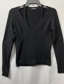 Versace Womens Black V Neck Long Sleeve Sweater Size 42 SKU 7360