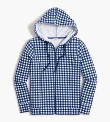 💙💖 NWT J. Crew Blue & White Gingham Hooded Full Zip Jacket