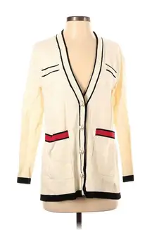 ZARA Color Block Ivory Black Red Pearl Button Cardigan - S