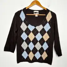 Vintage Argyle Cashmere Sweater FIONA Womens Large Academia Twee Preppy School