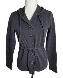 Liz Claiborne Hooded Button Up Cardigan Jacket Small Black Sweatshirt Hoodie