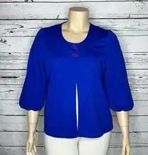 Susan Graver  Size XL Royal Blue 2 Bubble Sleeve Ponte Knit Shrug Swing Jacket