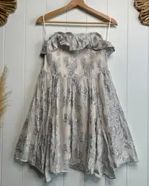 Free People dress strapless mini floral ruffled smocked metallic Small