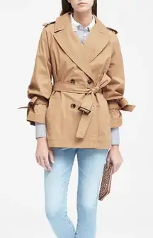 Banana Republic Water-Resistant Tie-Sleeve Trench Coat Jacket Camel Tan Belted