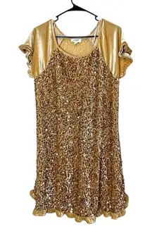Umgee Gold Sequins Velvet Dress Ruffled Sleeves Women’s Size M