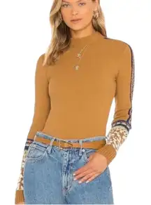 Free People Switch It Up Thermal Waffle Top Crochet Sleeve Women’s Large Boho