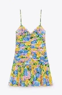 ZARA Floral Draped Printed Mini Dress