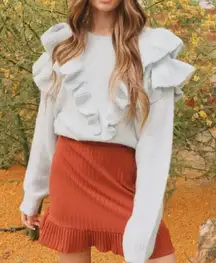 LOST + WANDER Stay Humble Sweater Exaggerated Ruffle Baby Blue M / L NWT