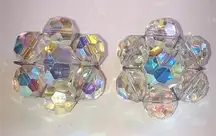 Vintage Clear AB Crystal Beads Round Cluster Beaded Boho Clip On Earrings