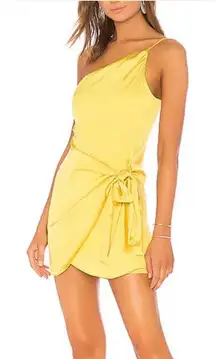 NWT Lovers + Friends Karen Mini Dress Yellow Gold Satin Wrap Dress Small Revolve