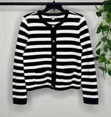 Loft 100% Cotton Nautical Striped Knit Cardigan size M Medium Minimalist Capsule