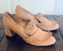 French Soles fs/ny block heel loafers heels Size 9 suede tan leather
