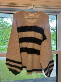Pink Lily Balloon Striped Sleeve Sweater