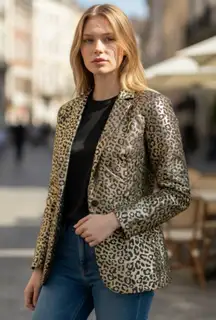 NEW VENUS Leopard Jacquard Blazer COLOR  Black & Gold