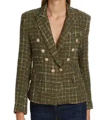 Generation Love Womens Delilah Tweed Double Breasted Blazer XS Army Green Multi