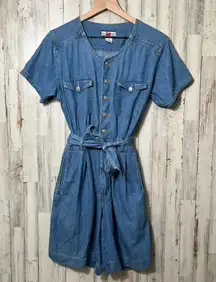 Vintage 80s Gloria Vanderbilt Denim Shorts Romper/Culotte Womens Size Medium‎