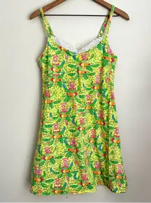 Lilly Pulitzer soft stretchy night gown monkey jungle print lace Y2k green M