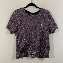 Simply Styled Women's Multicolor Sequins Short Sleeve Blouse Size M Concert