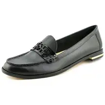 Womens 10 Black Leather Logo Loafers Shoes