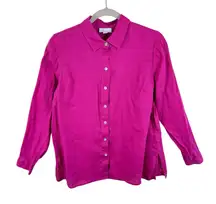 J. Jill Love Linen 100% Linen Bright Pink Long Sleeve Woven Button Up Top Sz SP