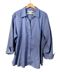 Foxcroft Womens 3/4 Sleeve Wrinkle Free Button Up Tunic Top Size 24W Blue Office