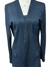 New Vocal Solid Black With Embellished Sequin Trim Open Front Women’s Blazer L