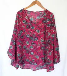 Pink Owl | Floral Patterned Bell Sleeve Blouse