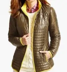 TALBOTS Quilted Puffer Lightweight Olive Green Yellow Jacket Sz L
