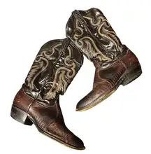 Tony Lama  8536 Teju‎ Lizard Leather Brown Cowboy Boots Men's Size 7D Women's 8.5