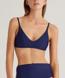 NWT Quince Navy Blue Italian v-neck bikini top Sz L