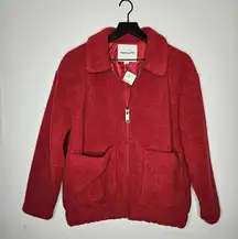 American Eagle Sherpa Style Bomber Jacket in Red Size Small Oversized