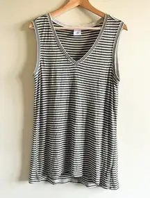 CAbi Womens Size M Surf Tank Top Striped Sleeveless V Neck Tunic Top Green Cream