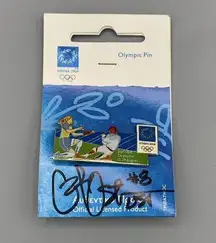 2004 Olympic Softball Pin Card Signed Cat Osterman #8 Longhorn Gold Medalist USA