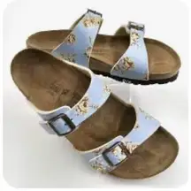 Birkenstock Birki's Michele slide sandals blue floral pattern Birko-Flor upper c
