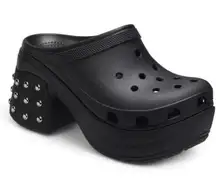 NEW Crocs Women's Siren Studded Clog Platform High Heel Black Slides W 13
