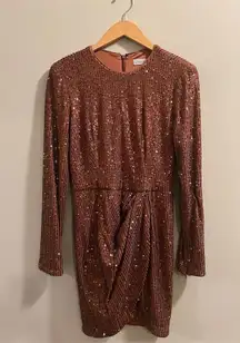 Toccin x RTR Women's Brown Sequin Mini Dress Wrap Front Size 0